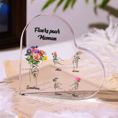 [Copy]À Maman-Cœur en bois personnalisé – décoration avec 1-10 prénoms d’enfants et fleurs gravées | Jessemade