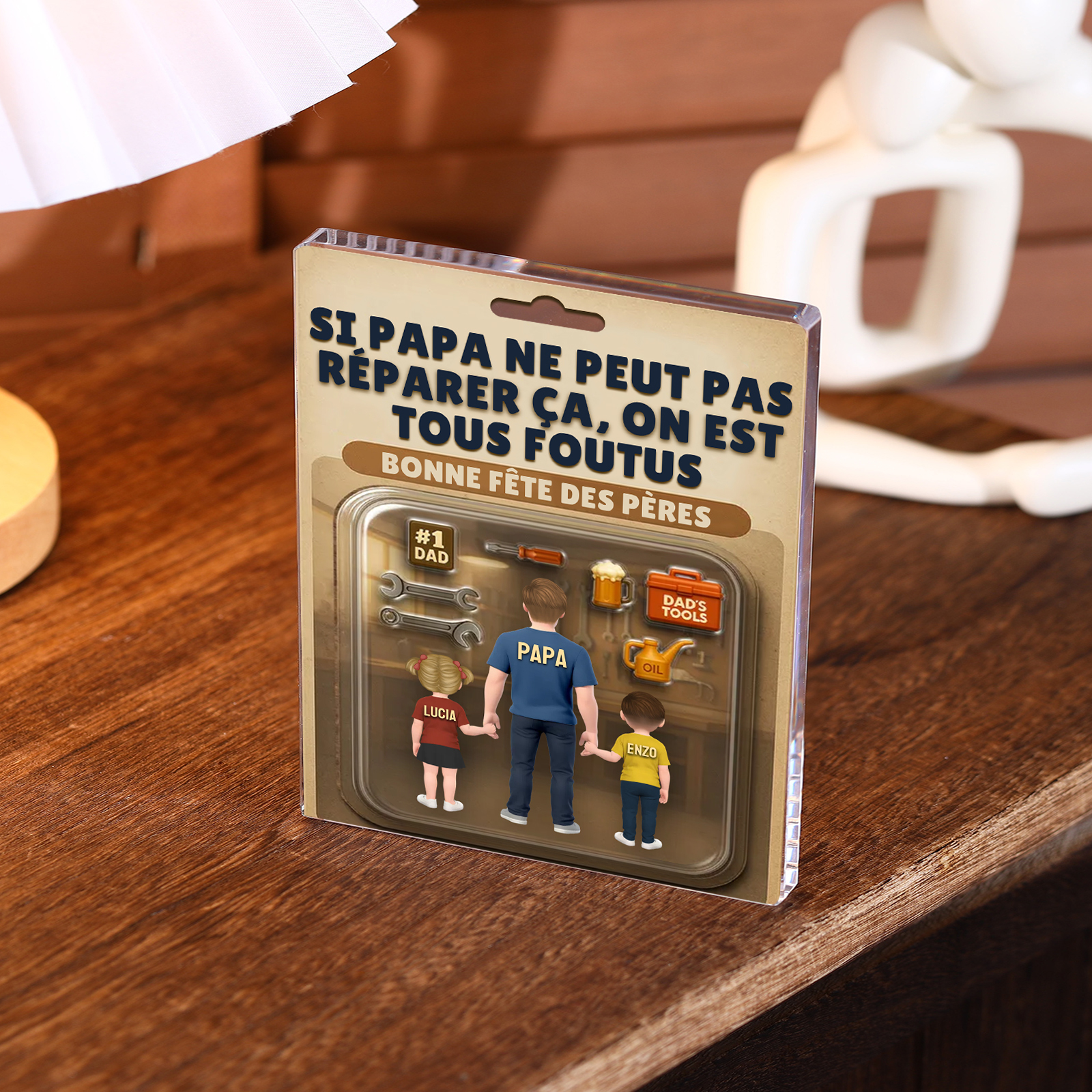 Plaque Acrylique Personnalisée Fête des Pères – « Si Papa ne peut pas réparer ça, on est tous foutus » – Cadeau avec prénoms des enfants | Jessemade