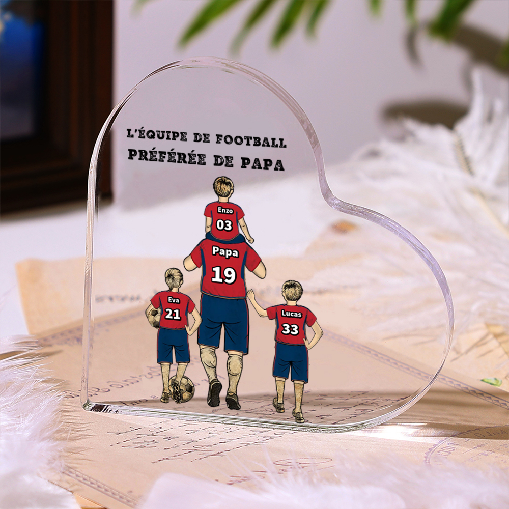[Copy]Plaque Acrylique en Forme de Cœur Football Famille 2-4 Prénoms Personnalisés | Cadeau Fête des Pères | Jessemade
