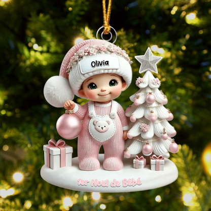 Décoration Sapin de Noël Personnalisée 1er Noël de Bébé avec Prénom