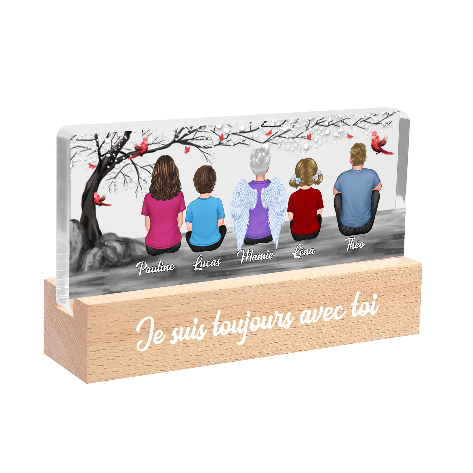 À ma Famille- Lampe de chevet LED 4 Prénoms Personnalisés avec Texte