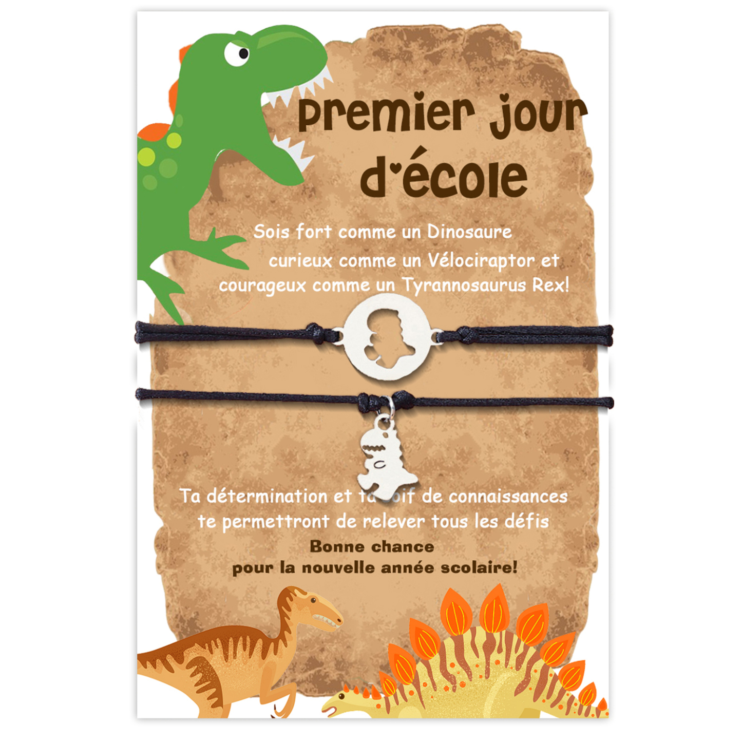 Jessemade FR 2PCS Ensemble de Bracelets Cartoon Dinosaure - Cadeau Rentrée Scolaire