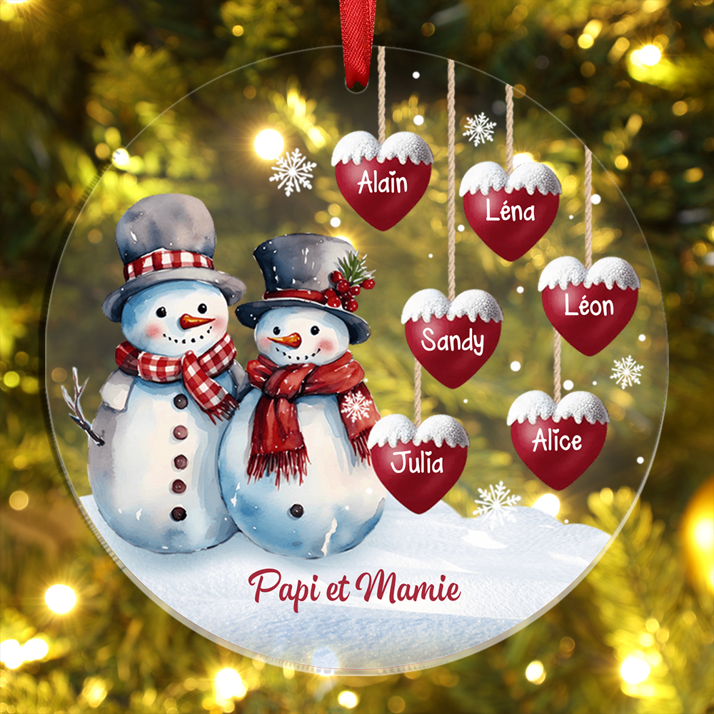 À Mamie et Papi Décoration Sapin Noël Acrylique Bonhomme de Neige 1-8 Prénoms Personnalisés Cadeau pour Famille | Jessemade