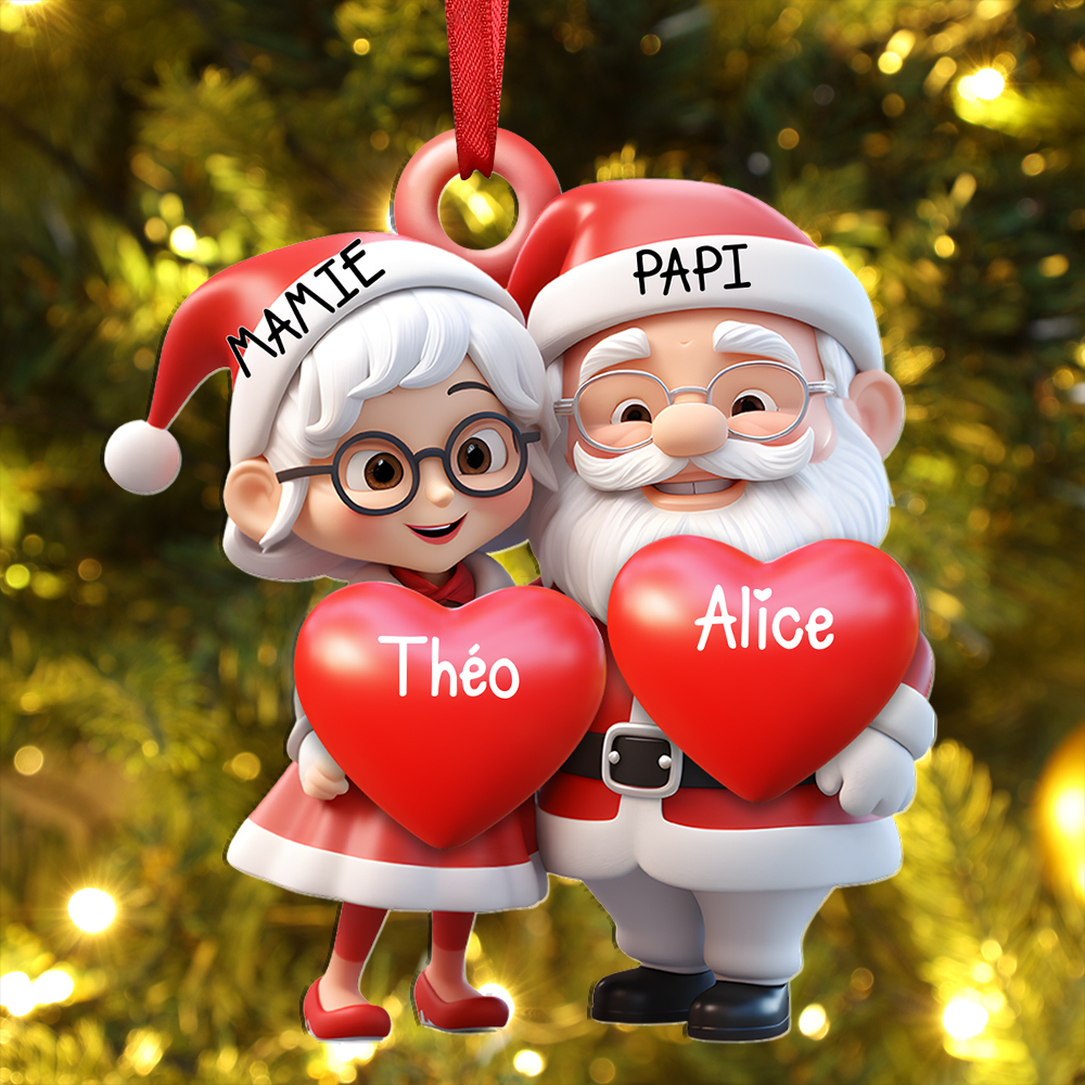 Décoration Sapin Noël mamie et papi Cœurs avec 2 Prénoms Personnalisés Cadeau pour Mamie et Papi | Jessemade