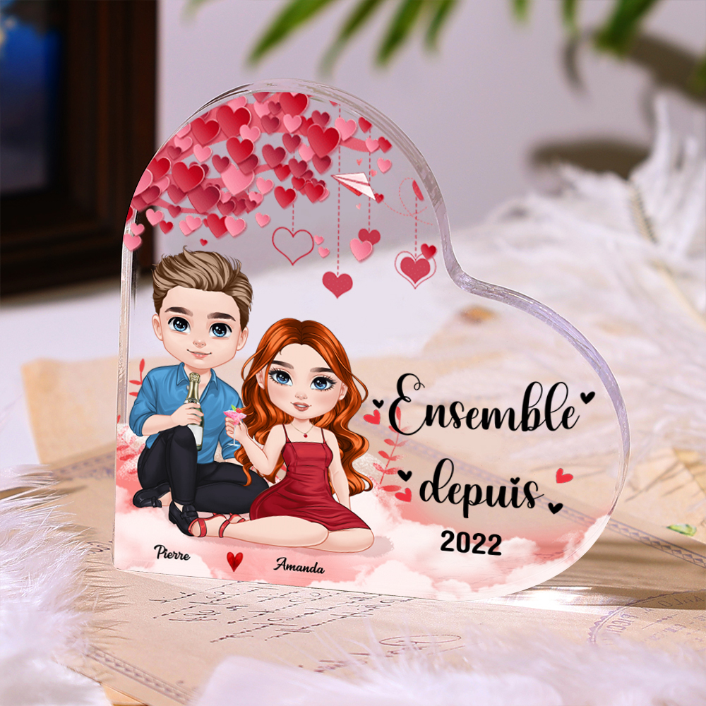 Plaque Acrylique Cœur Couple sous arbre romantique 2 Prénoms Personnalisés Cadeua pour couple Saint-Valentin | Jessemade
