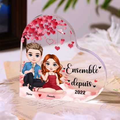 Plaque Acrylique Cœur Couple sous arbre romantique 2 Prénoms Personnalisés Cadeua pour couple Saint-Valentin | Jessemade