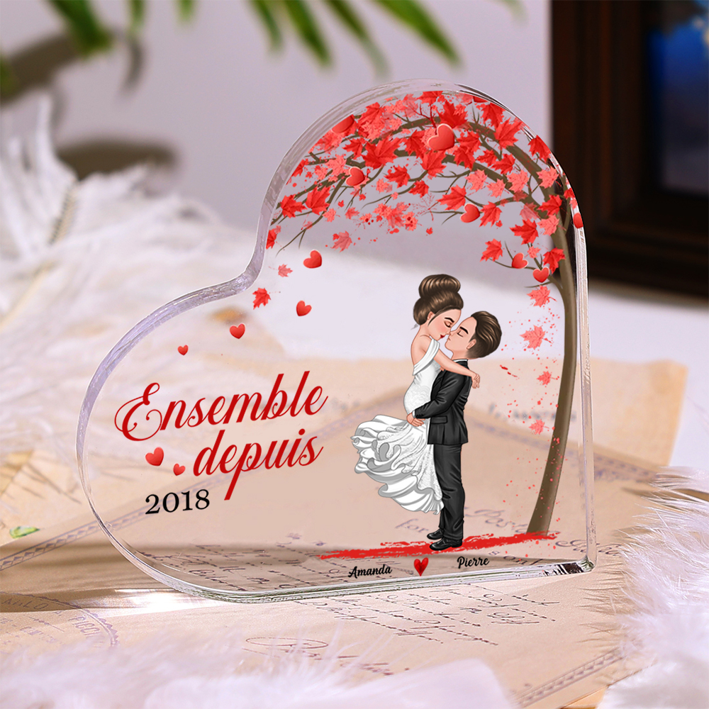 Plaque Acrylique en forme Cœur arbre romantique 2 Prénoms Personnalisés Cadeua pour couple Saint-Valentin | Jessemade