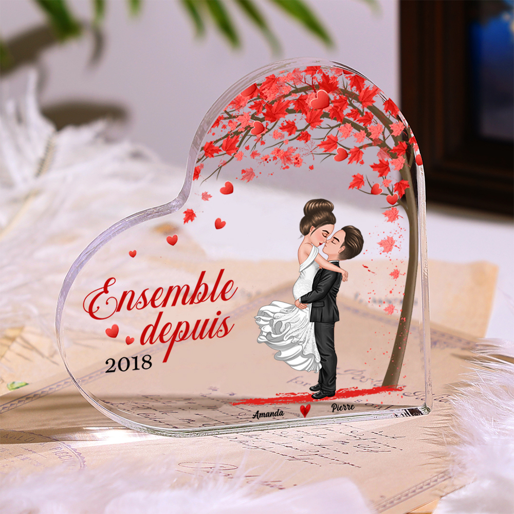 Plaque Acrylique en forme Cœur arbre romantique 2 Prénoms Personnalisés Cadeua pour couple Saint-Valentin | Jessemade