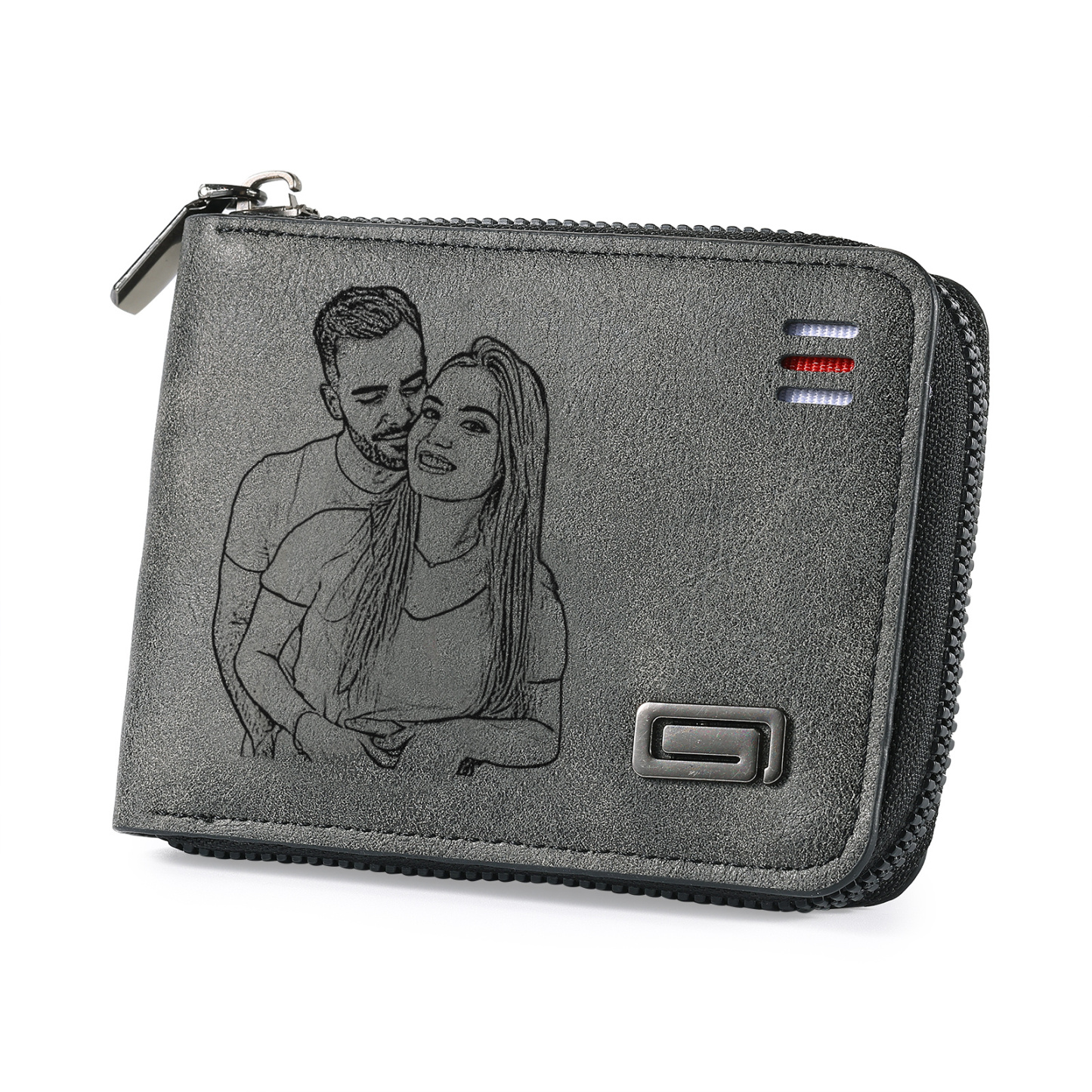 Portefeuille homme personnalisé en cuir PU avec fermeture éclair – avec photo, calendrier ou prénom