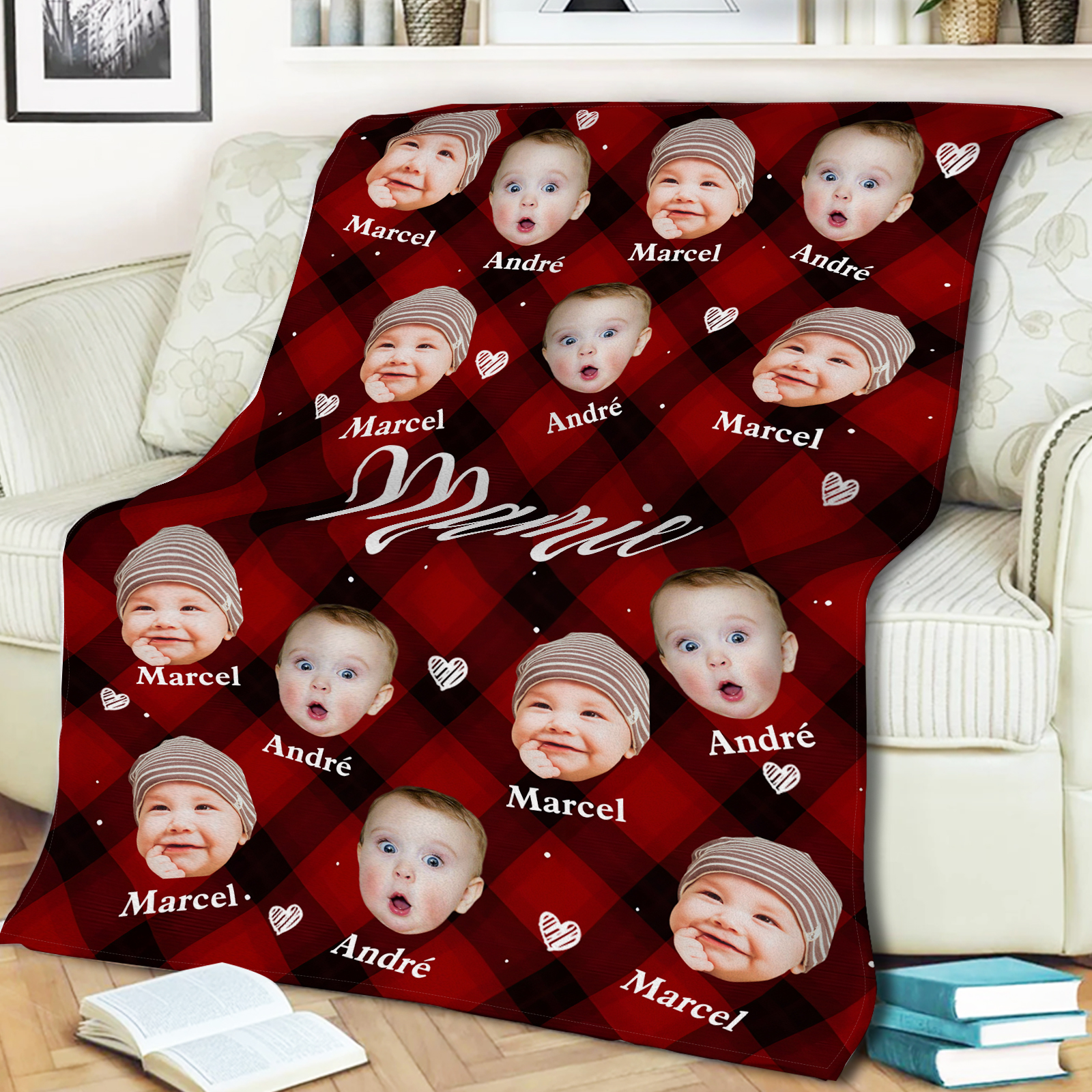À Mamie - Plaid en flanelle 1-5 Prénoms Personnalisés avec Photos des Enfants Couverture Personnalisé pour Mamie | Jessemade