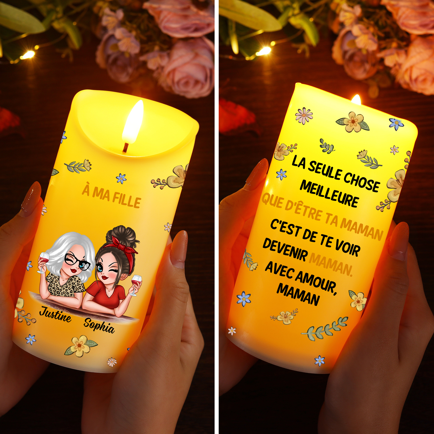 À ma Fille-Bougie LED 2 Prénoms Personnalisés Bougie Électronique Cadeau lumineux et touchant de Maman à sa Fille | Jessemade