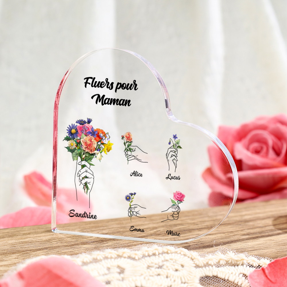 [Copy]À Maman-Cœur en bois personnalisé – décoration avec 1-10 prénoms d’enfants et fleurs gravées | Jessemade