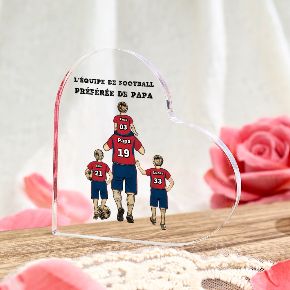 [Copy]Plaque Acrylique en Forme de Cœur Football Famille 2-4 Prénoms Personnalisés | Cadeau Fête des Pères | Jessemade