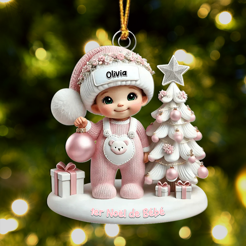 Décoration Sapin de Noël Personnalisée 1er Noël de Bébé avec Prénom