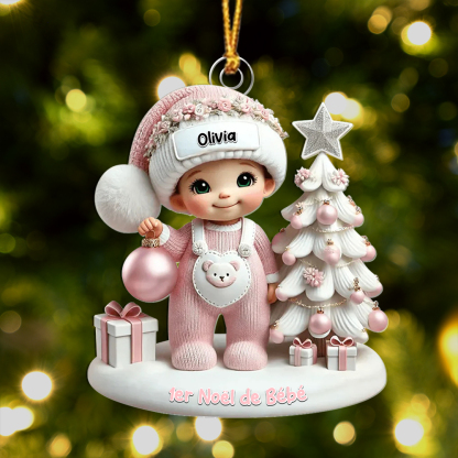 Décoration Sapin de Noël Personnalisée 1er Noël de Bébé avec Prénom