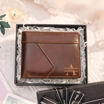 Portefeuille en Cuir Personnalisé avec 1 Prénom et 1 Initiale en cuir de première couche avec protection RFID Cadeau pour Homme | Jessemade