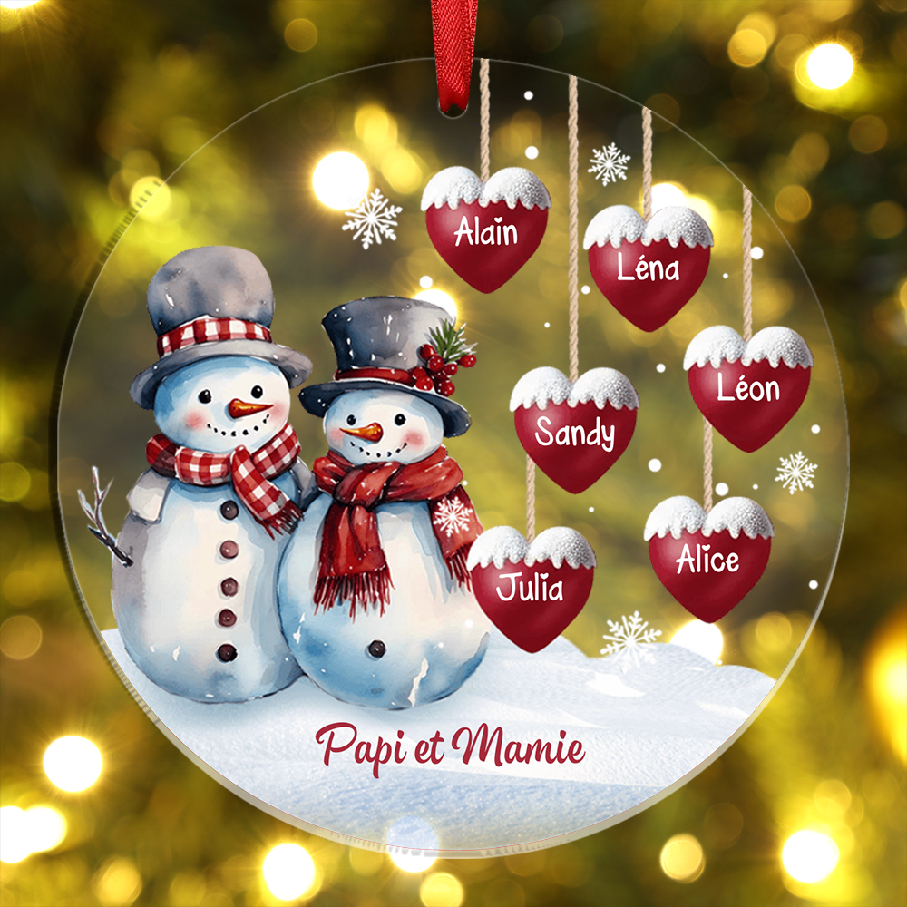 À Mamie et Papi Décoration Sapin Noël Acrylique Bonhomme de Neige 1-8 Prénoms Personnalisés Cadeau pour Famille | Jessemade