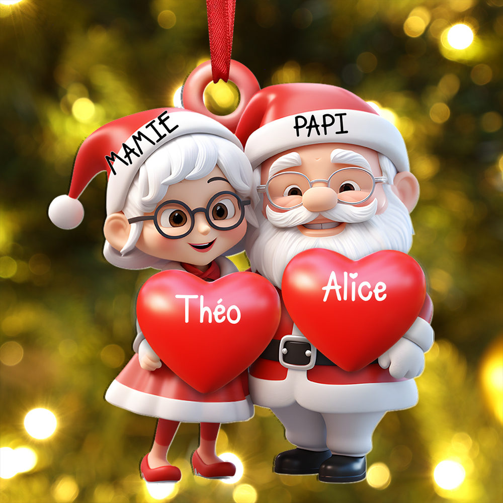 Décoration Sapin Noël mamie et papi Cœurs avec 2 Prénoms Personnalisés Cadeau pour Mamie et Papi | Jessemade