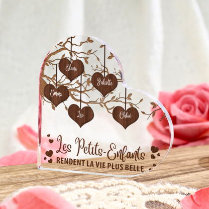 Jessemade FR Plaque Acrylique en Forme de Cœur 1-6 Prénoms Personnalisés Jardin de Mamie