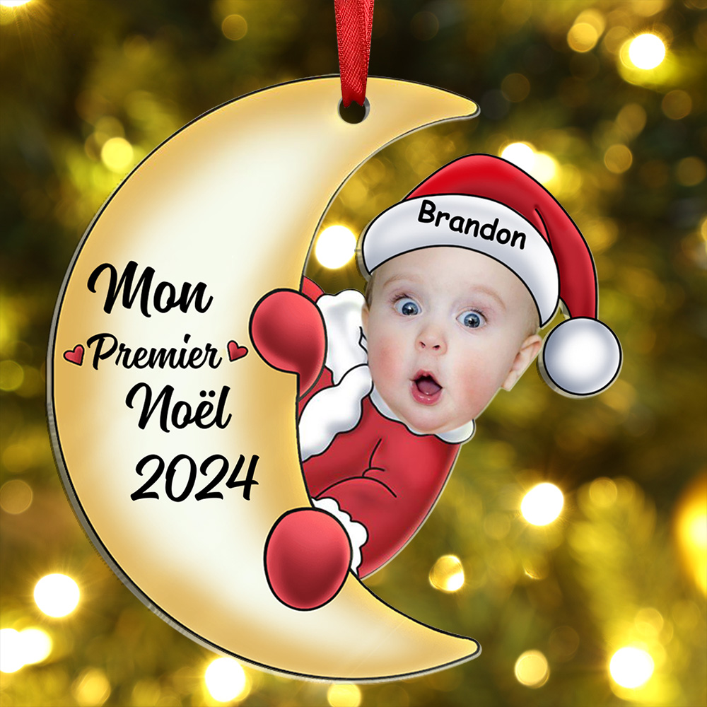 Décoration Sapin Noël Bébé en Acrylique Photo et Prénom Personnalisés Cadeau pour enfant | Jessemade