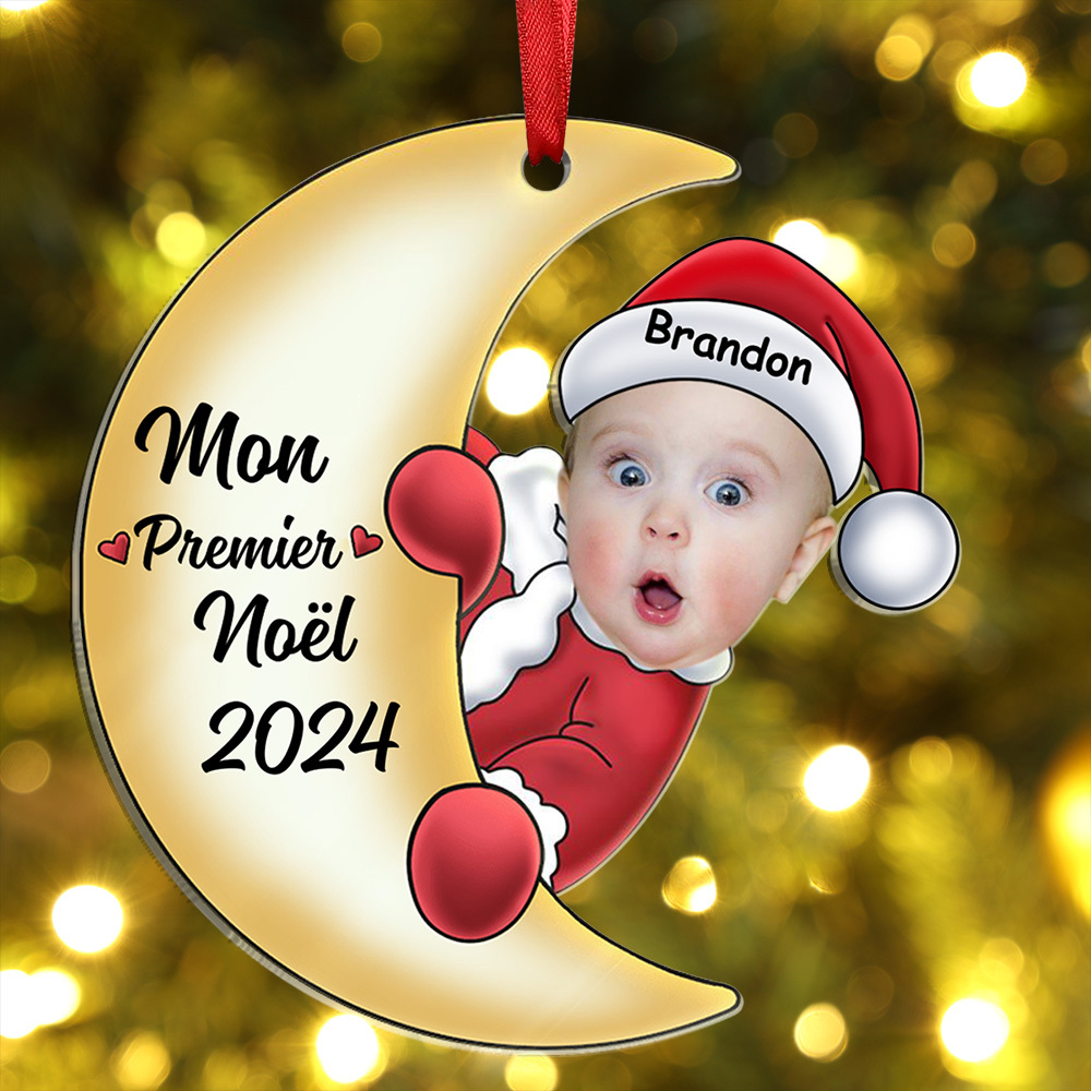 Décoration Sapin Noël Bébé en Acrylique Photo et Prénom Personnalisés Cadeau pour enfant | Jessemade
