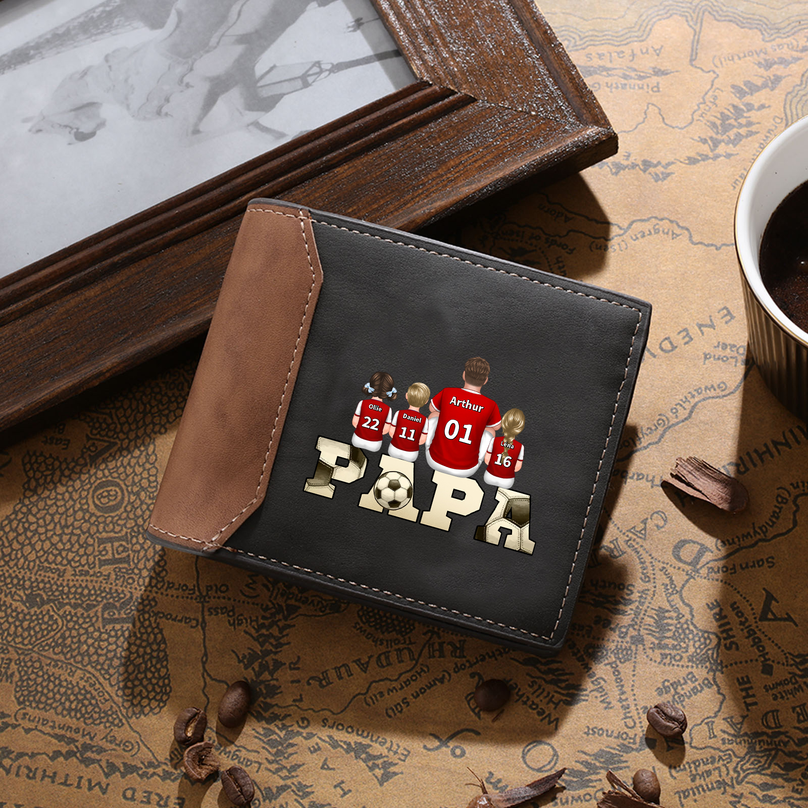 Cadeau pour Papa - Portefeuille Personnalisé Football, design familial