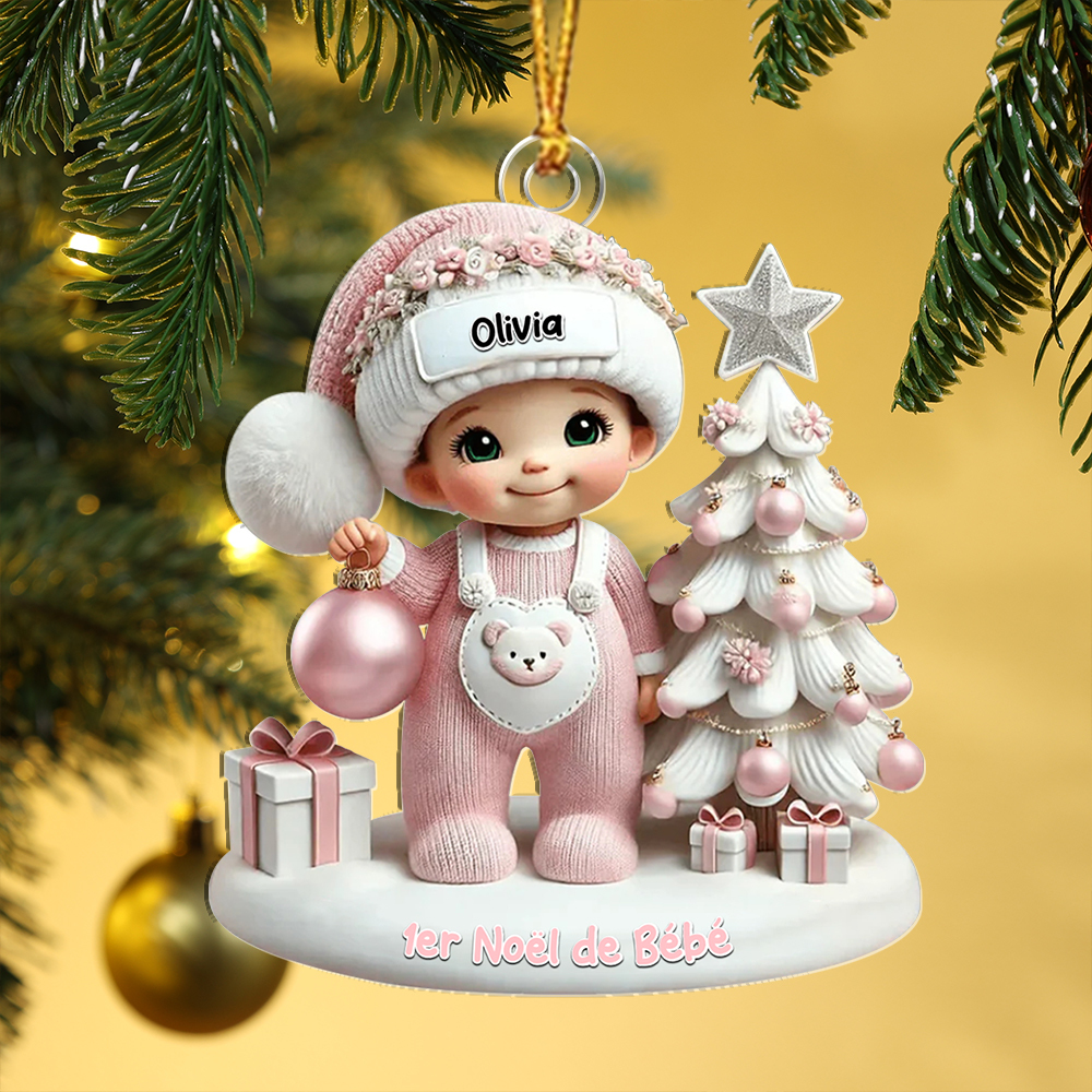 Décoration Sapin de Noël Personnalisée 1er Noël de Bébé avec Prénom