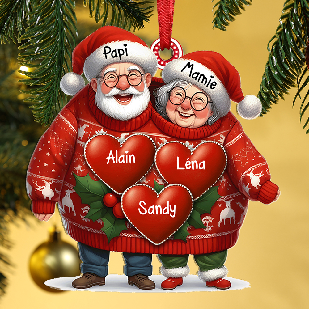 À Mamie et Papi Décoration Sapin Noël en acrylique 3-8 Prénoms Personnalisés Cadeau Émotionnel pour famille | Jessemade