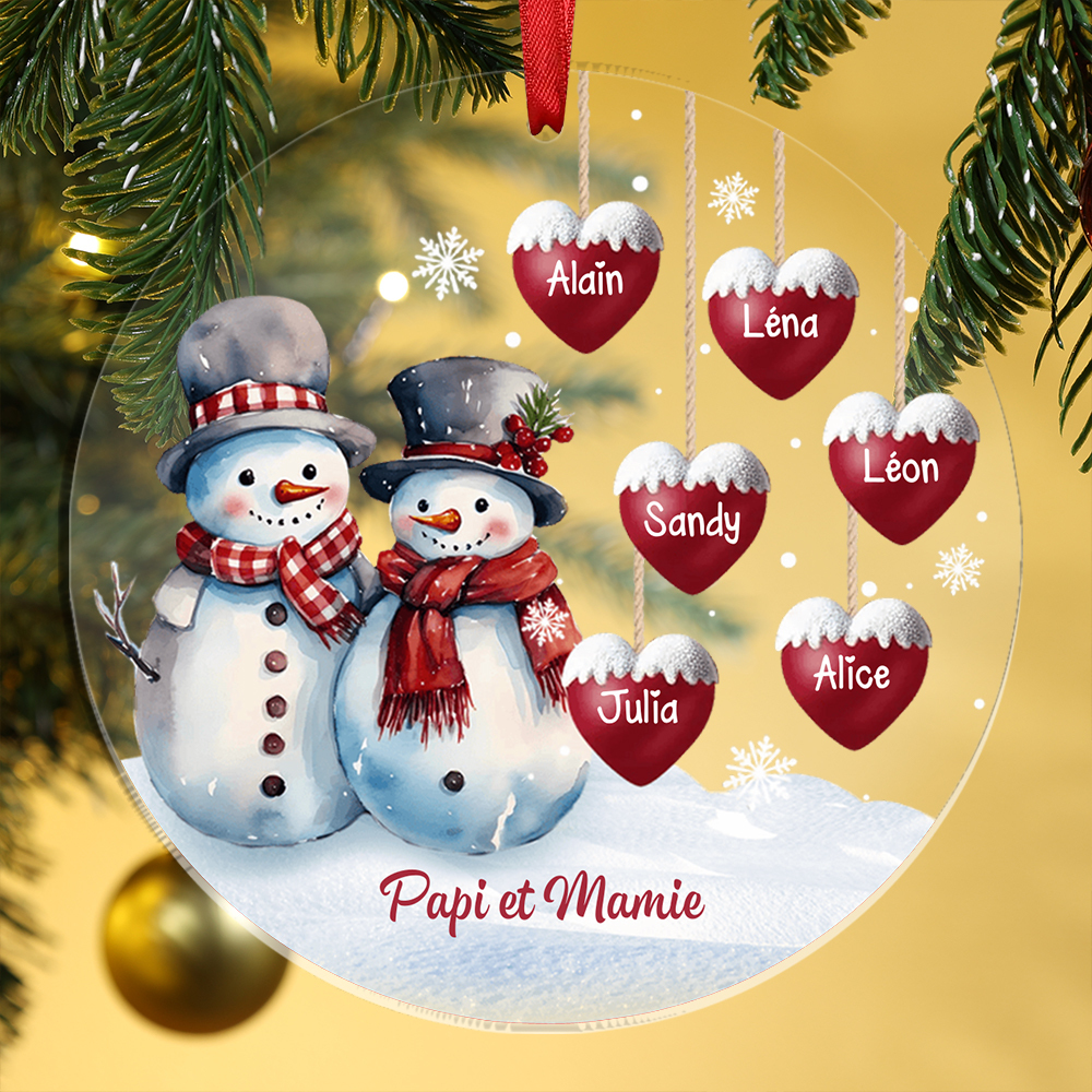 À Mamie et Papi Décoration Sapin Noël Acrylique Bonhomme de Neige 1-8 Prénoms Personnalisés Cadeau pour Famille | Jessemade