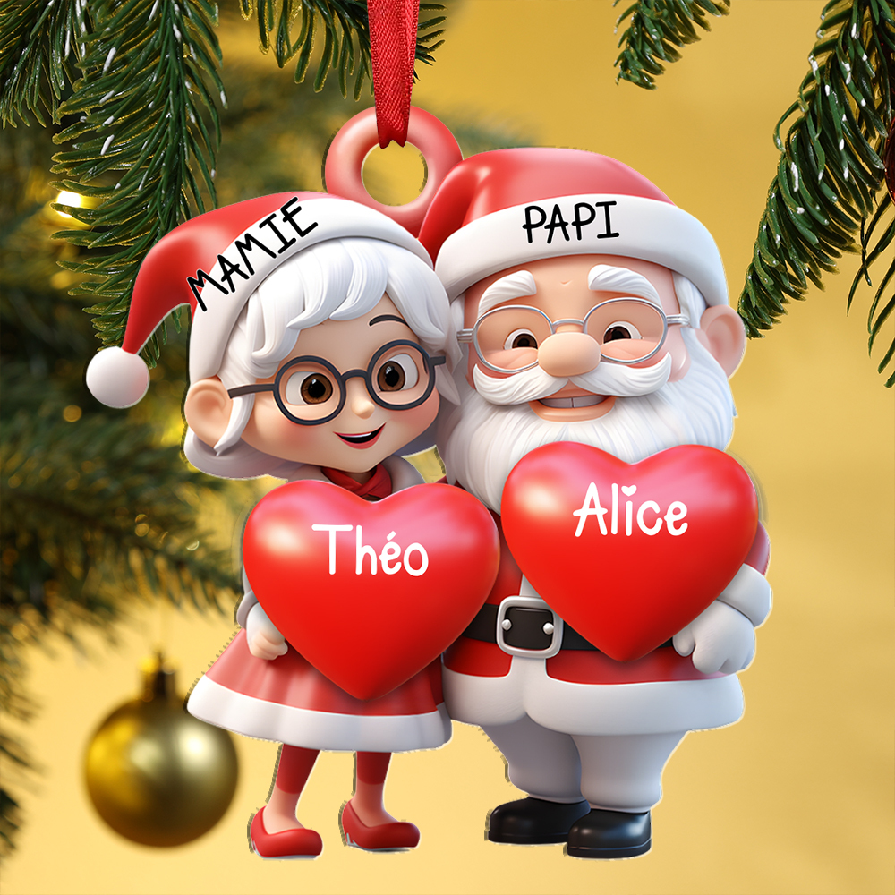 Décoration Sapin Noël mamie et papi Cœurs avec 2 Prénoms Personnalisés Cadeau pour Mamie et Papi | Jessemade