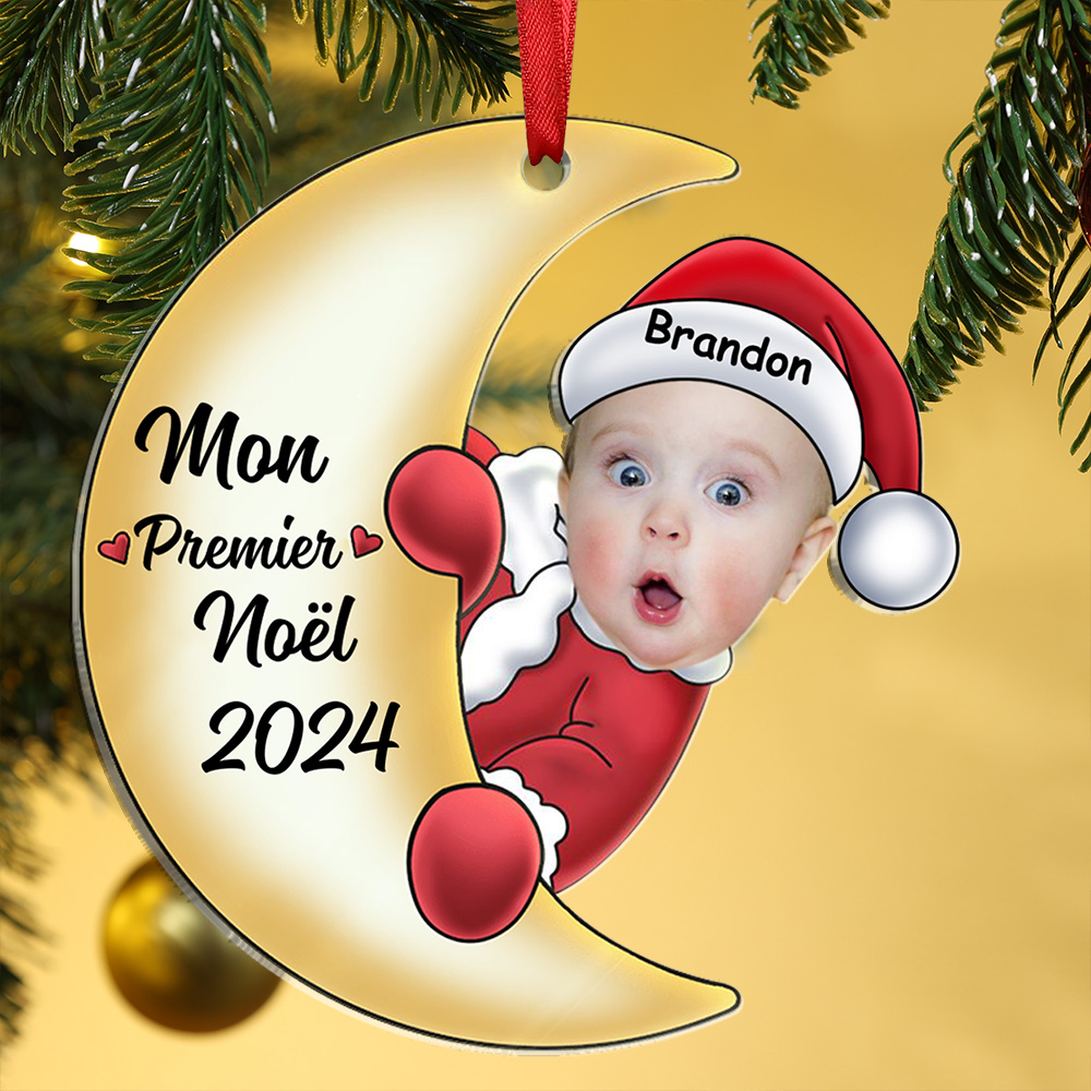 Décoration Sapin Noël Bébé en Acrylique Photo et Prénom Personnalisés Cadeau pour enfant | Jessemade