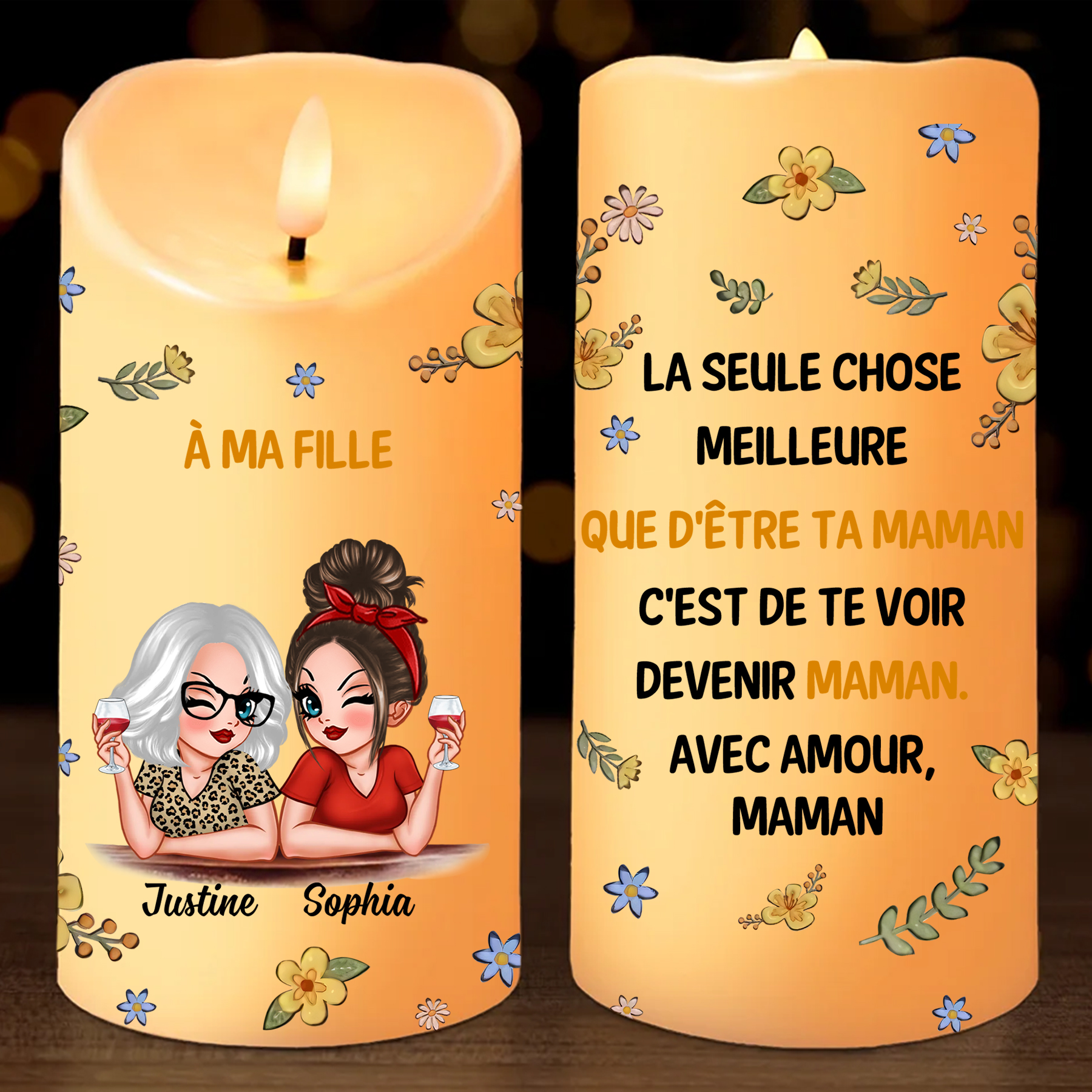 À ma Fille-Bougie LED 2 Prénoms Personnalisés Bougie Électronique Cadeau lumineux et touchant de Maman à sa Fille | Jessemade