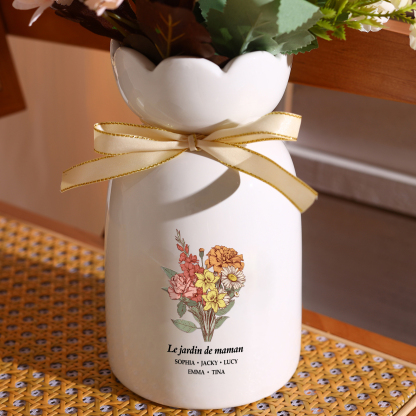 À Maman/Mamie - Vase Personnalisés avec 2-6 Prénoms et 1 Texte Vase bouquet en Céramique (sans fleurs) | Jessemade