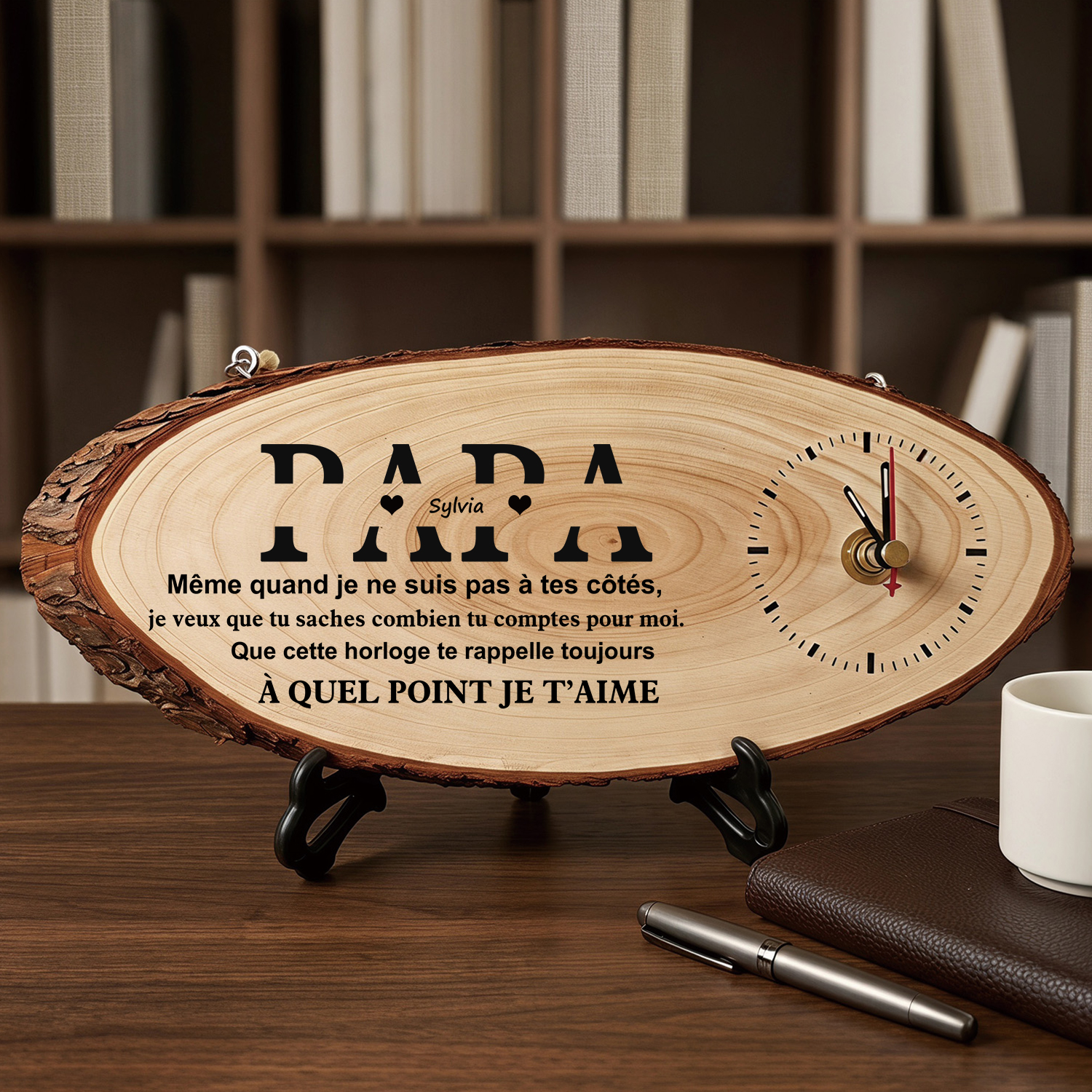 Horloge en Bois Personnalisée pour Papa/Papi avec 1 à 6 Prénoms – Cadeau Famille Émotionnel, Décoration Murale Souvenir