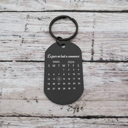 Porte-Clés Acier Inox Noir Gravé Calendrier Couple