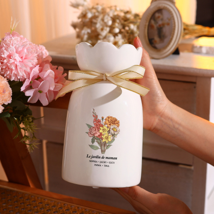 À Maman/Mamie - Vase Personnalisés avec 2-6 Prénoms et 1 Texte Vase bouquet en Céramique (sans fleurs) | Jessemade