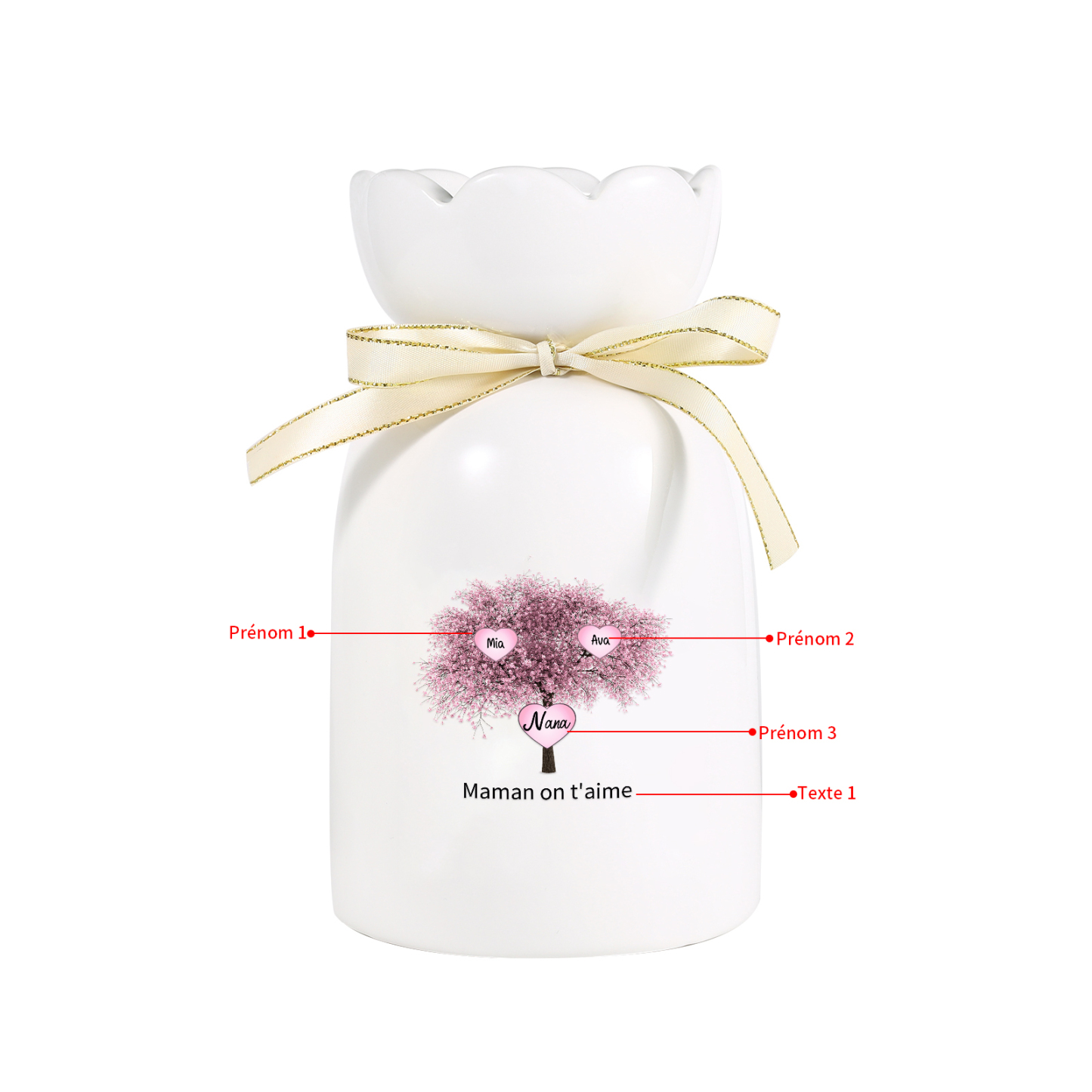 À Maman/Mamie - Vase Personnalisés avec 3-8 Prénoms et 1 Texte Vase en Céramique (sans fleurs) | Jessemade