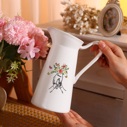 À Maman/Mamie - Vase Personnalisé 2-8 Prénoms avec 1 Texte Vase Forme Pichet en Céramique (sans fleurs) | Jessemade