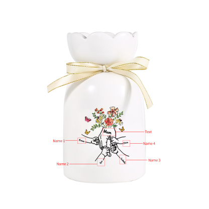 À Maman/Mamie - Vase en Céramique 2-8 Prénoms Personnalisés avec 1 Texte Vase la Main dans la Main (sans fleurs) | Jessemade