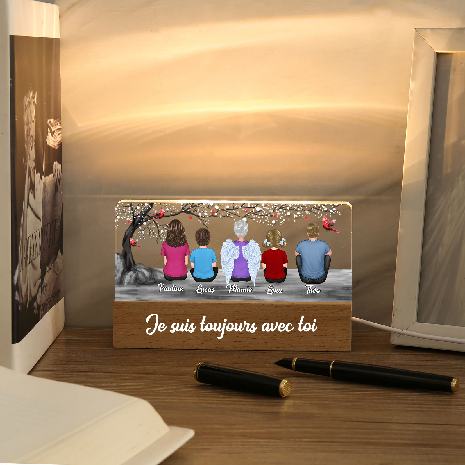 À ma Famille- Lampe de chevet LED 4 Prénoms Personnalisés avec Texte