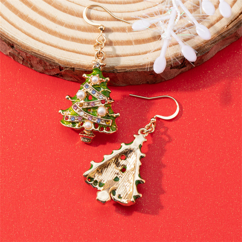 Boucles d'Oreilles Sapin de Noël avec Perles et Strass Cadeau Noël | Jessemade