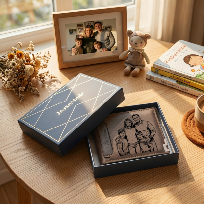 Portefeuille 1 Prénom Personnalisé avec Photo et Lettre Classique Homme Cadeau Saint-Valentin pour Homme | Jessemade