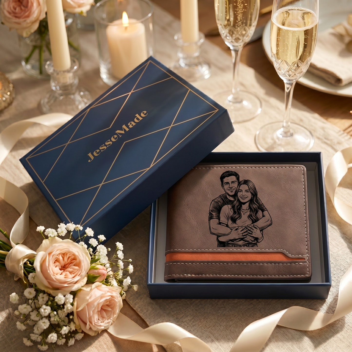 Portefeuille Personnalisé avec Photo Prénom et Lettre Porte-Monnaie Carte en Cuir PU Classique pour Homme | Jessemade