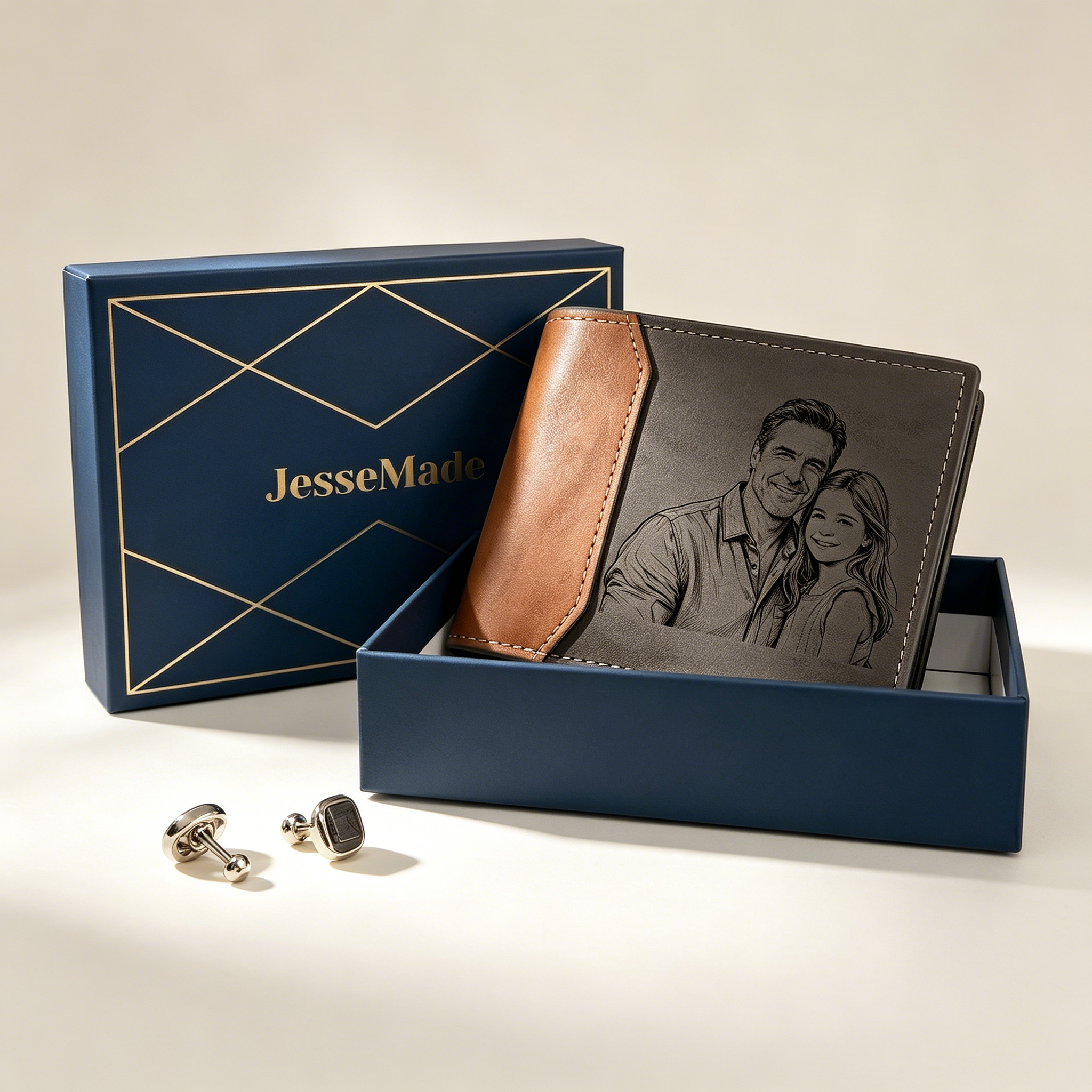 Portefeuille Nom Personnalisé avec photo Homme Porte-Monnaie Carte pour Homme | Cadeau Fête des Pères | Jessemade