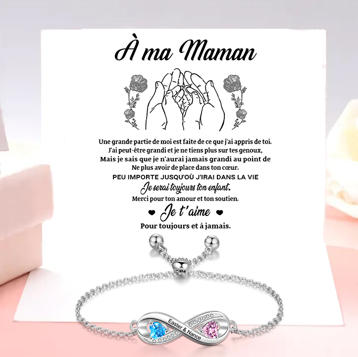 Bracelet Infini Personnalisé avec Noms et Pierres de Naissance – Cadeau fête des Mères | Jessemade