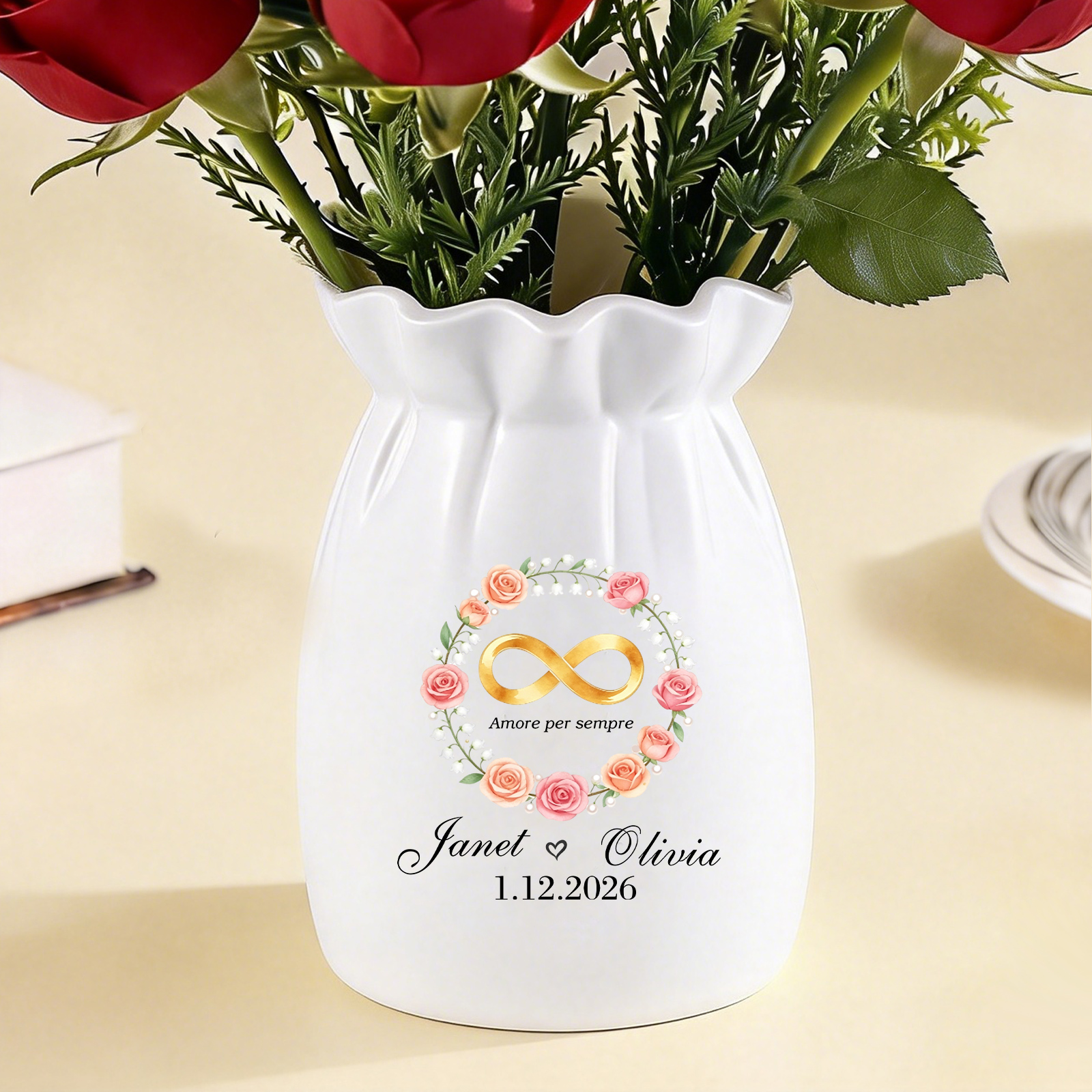 Vase Personnalisé pour Couple, Fiançailles ou Mariage (sans fleurs), Modèles disponibles