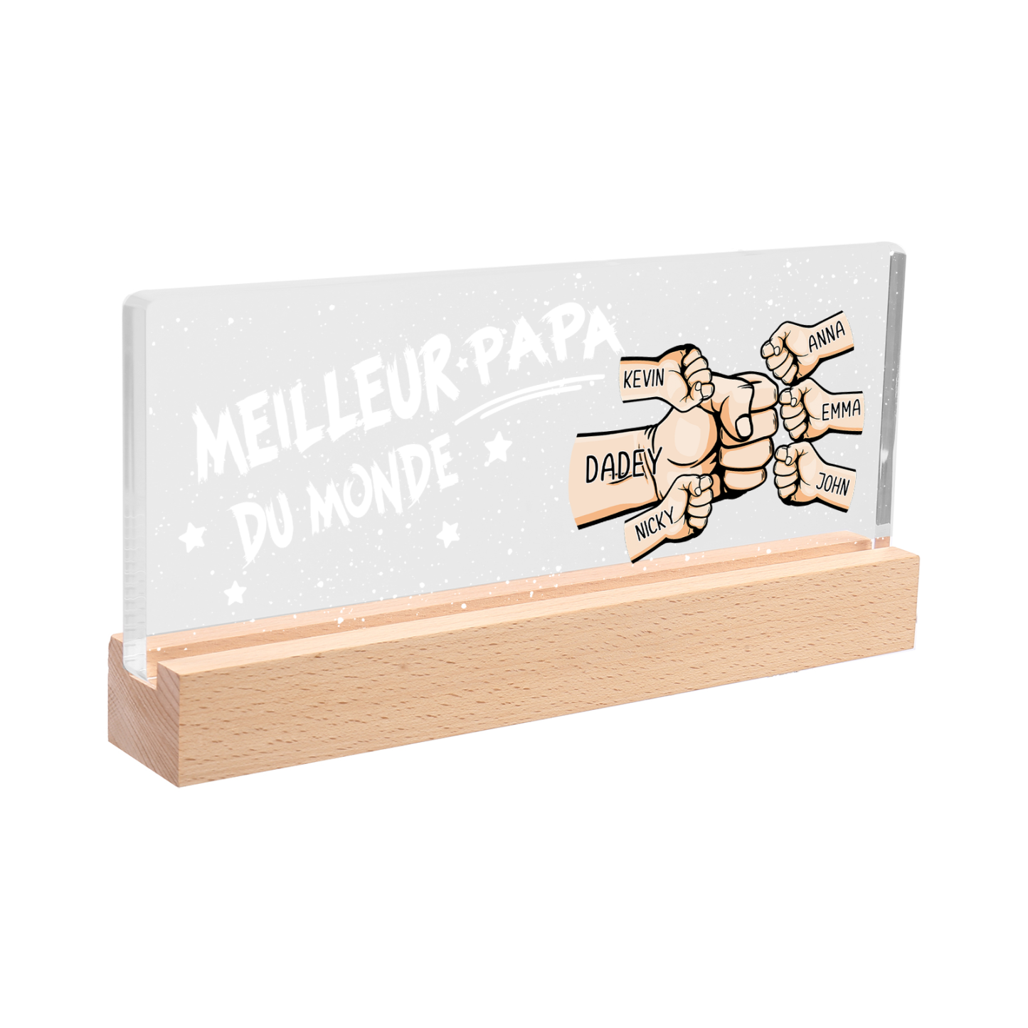 À mon Papa- Lampe de chevet LED Poings 6 Prénoms Personnalisés