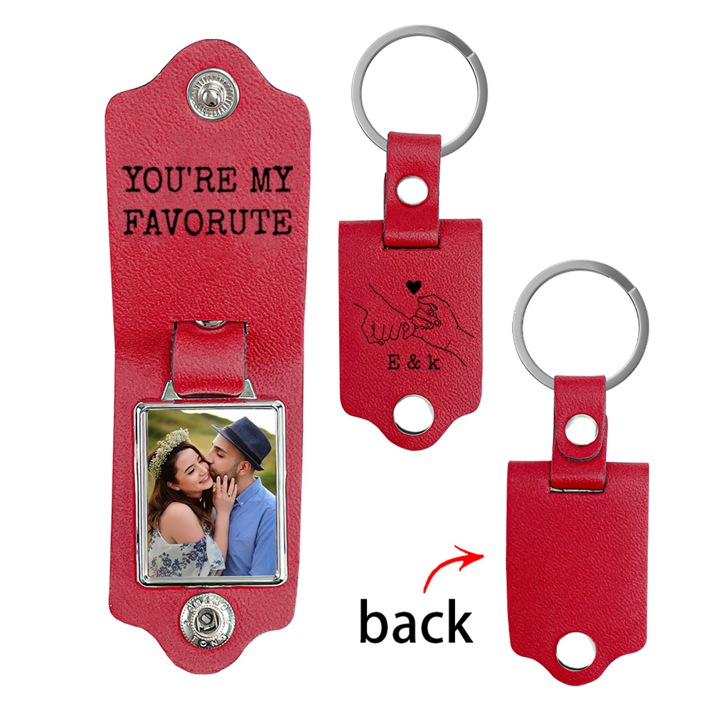 Porte-Clés 2 Lettres et Photo Personnalisées avec Texte pour Couple