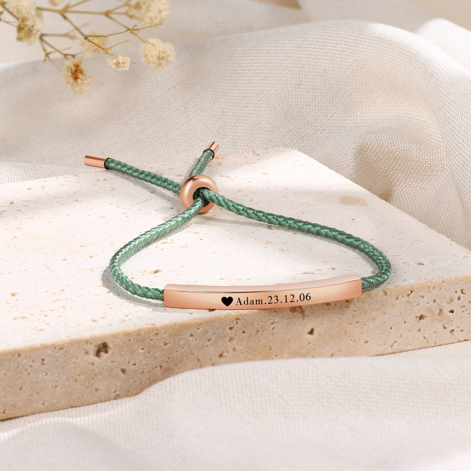 Bracelet 1 Prénom et Date Personnalisés pour Couple