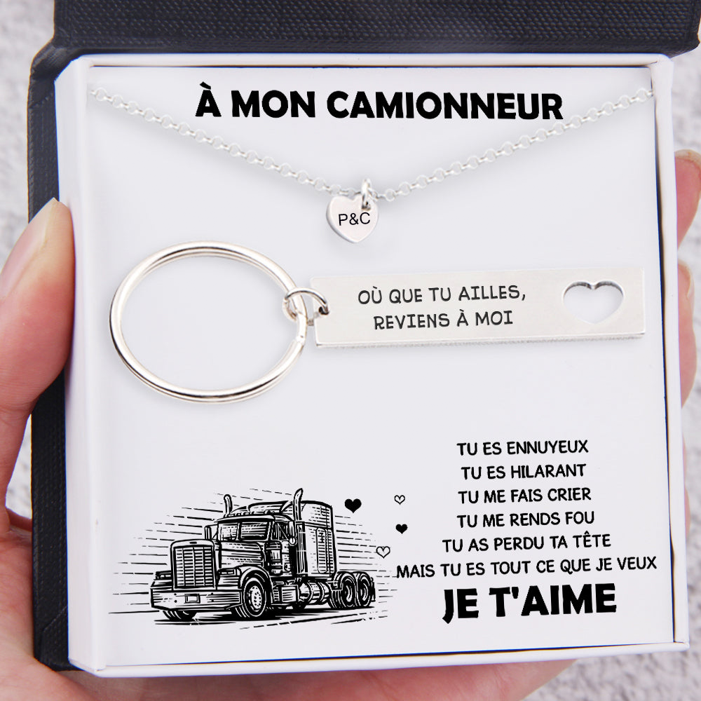 Collier et Porte-Clés Combinaison 2 lettres personnalisé avec texte pour couple